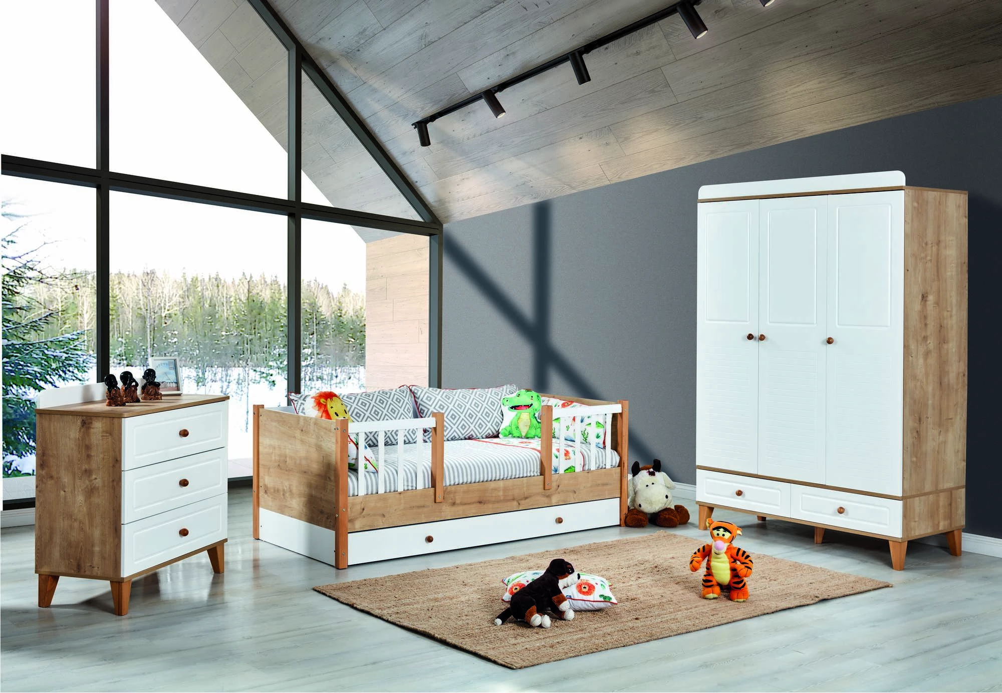 Krevat shtëpie për fëmijë, ngjyrë lisi safir, Skye Decor, Tiffany