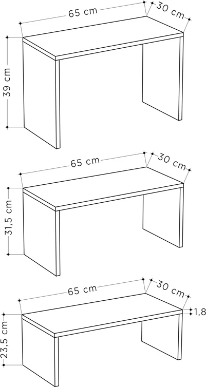 Set tavolinash kafeje Kantar, ngjyrë natyrale, 65x30x39cm, 3 copë
