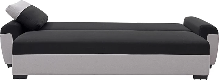 Krevate divan treshe Gaby, me hapësirë për magazinim, stof, ngjyrë e zezë-gri e çelët, 260x88x88cm