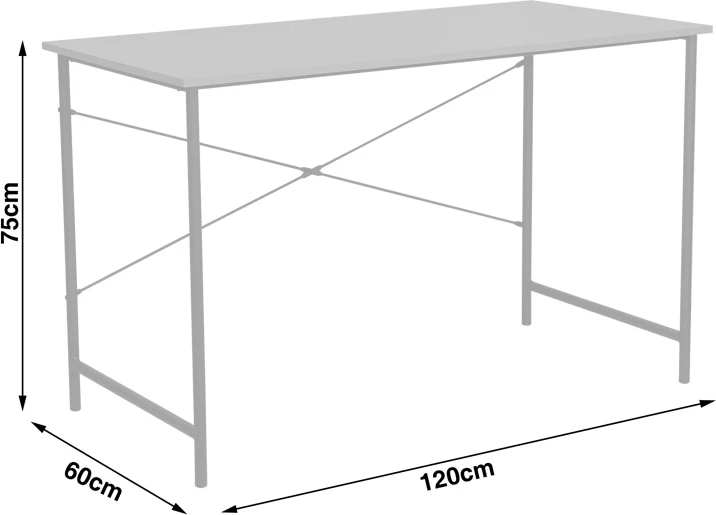 Tavolinë pune Senzia, ngjyrë natyrale, kornizë metalike e bardhë, 120x60x75cm