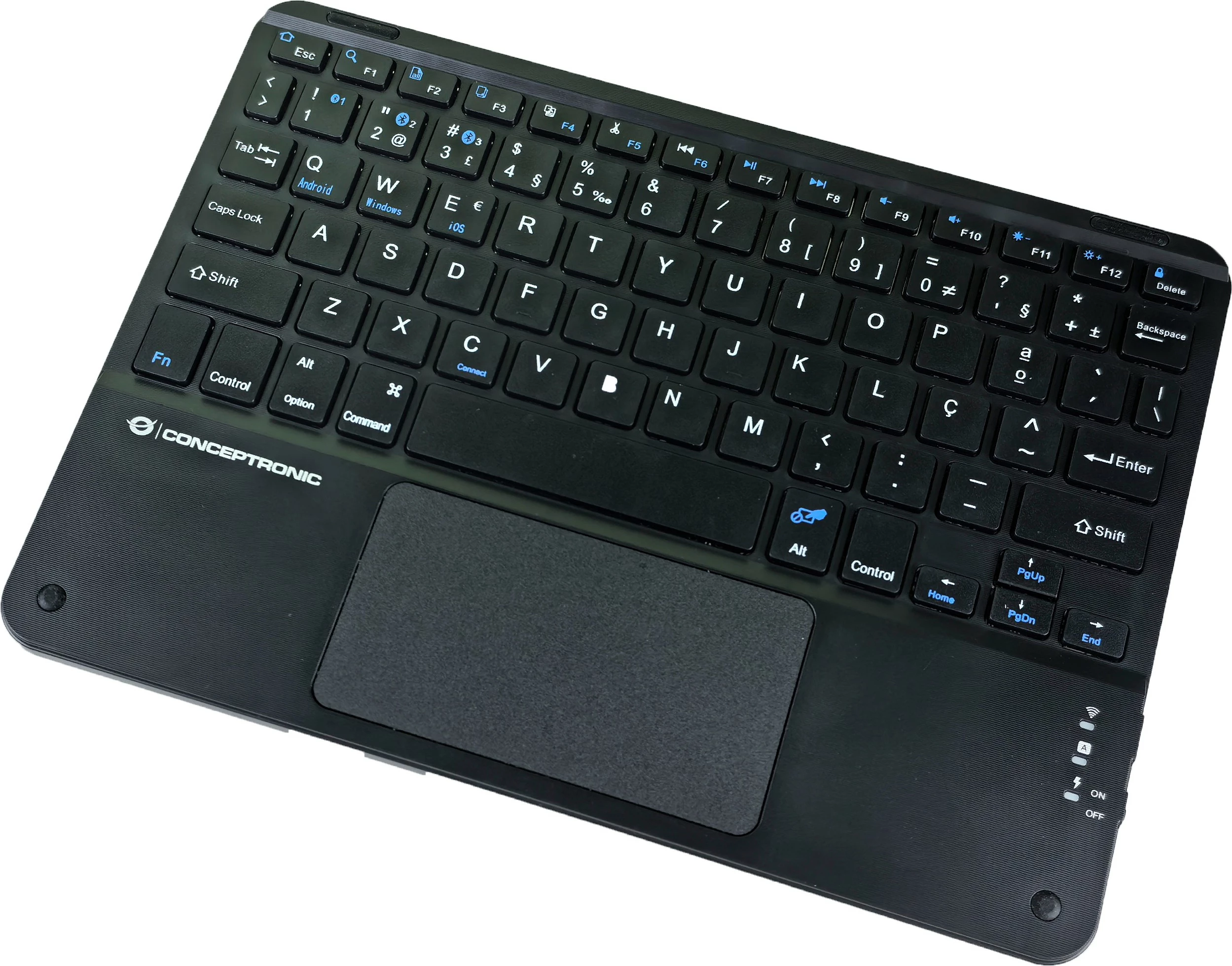 Tastierë wireless Conceptronic, QWERTY portugalisht, touchpad, Bluetooth, e zezë