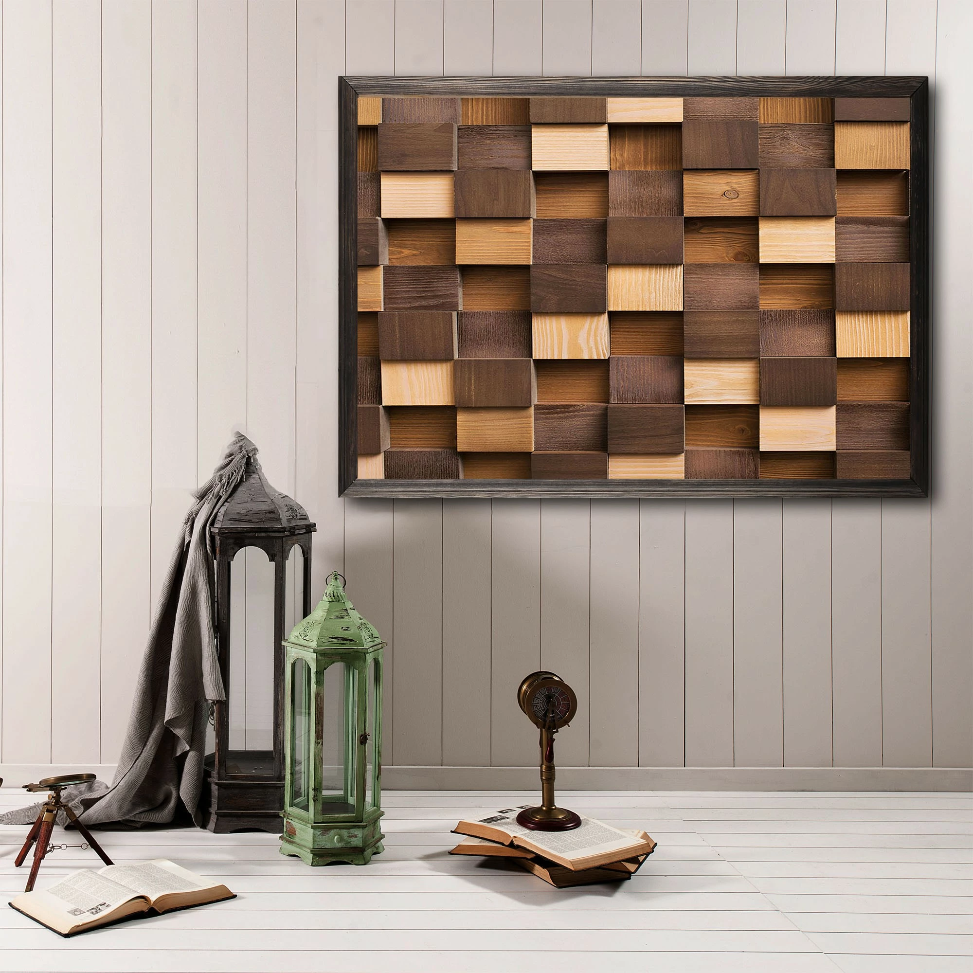 Pikturë dekorative me kornizë druri, Wallity, ngjyra të çelëta dhe të errëta, XL