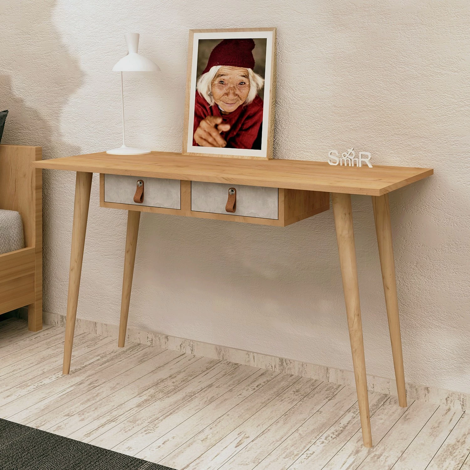 Tavolinë studimi Skye Decor, Soomin, ngjyrë lisi dhe e bardhë