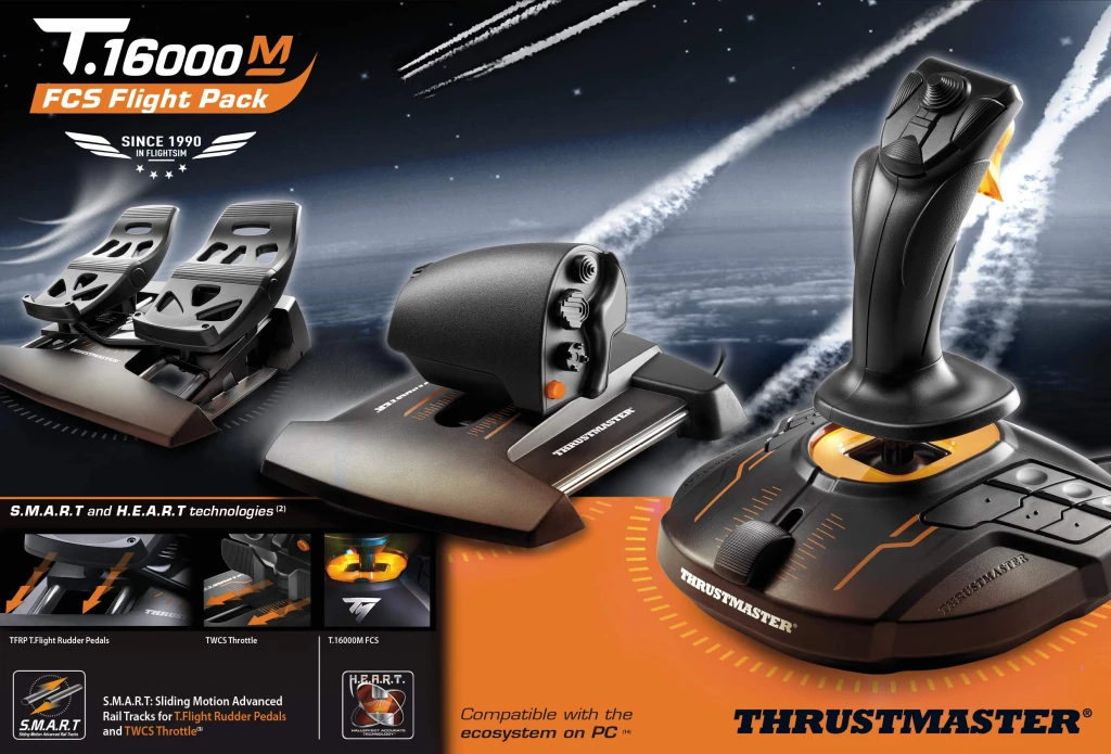 Set kontrollash fluturimi Thrustmaster T.16000M FCS Flight Pack për PC, USB, paketë 3-në-1, i zi