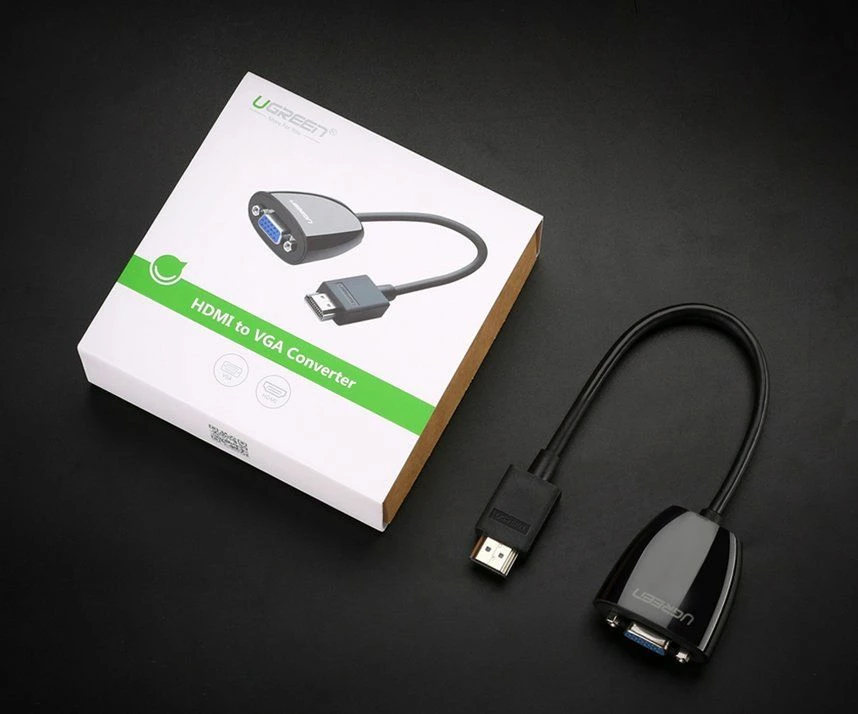 Adapter HDMI në VGA Ugreen 40253, FHD 1080p, kontakte të arta, i zi