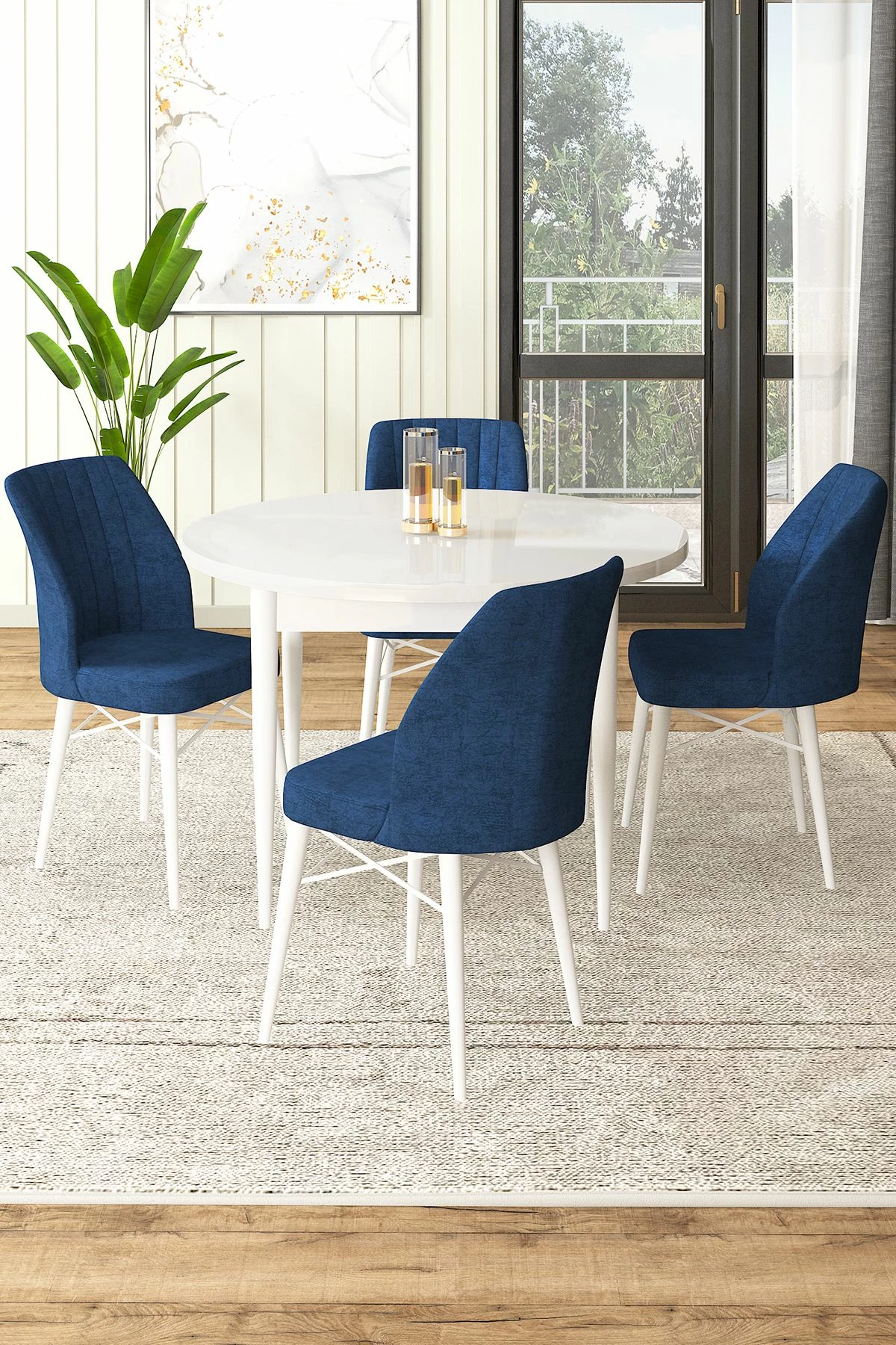 Tavolinë me karrige, 5 copë, Skye Decor, Rox, e bardhë dhe blu e errët