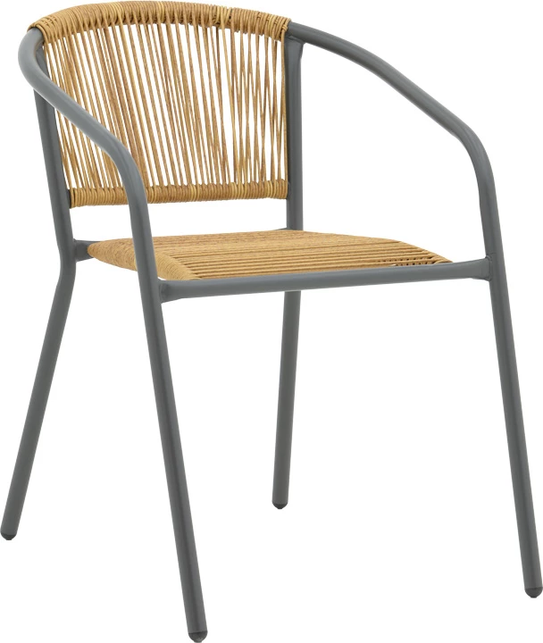 Karrige metalike e grumbullueshme, ngjyrë gri e errët dhe ratan natyral, 54x63x74cm