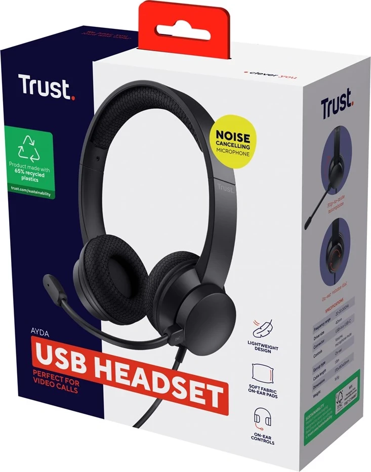 Kufje Trust Ayda, USB Type-A, E zezë