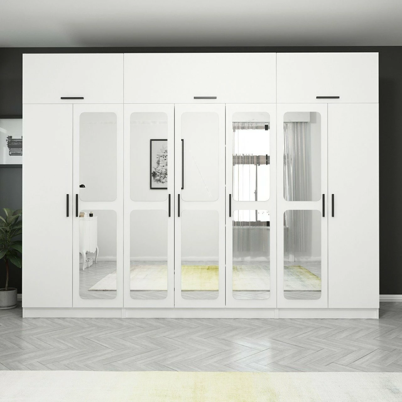 Dollap i madh, ngjyrë e bardhë, Skye Decor, 13 pjesë, 315x235x52cm