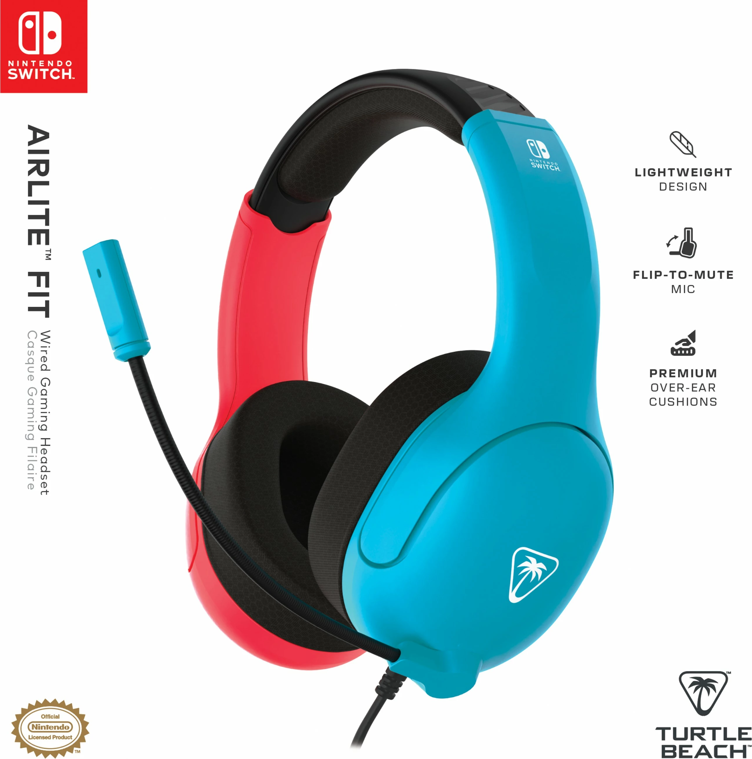 Kufje Turtle Beach Airlite Fit, gaming, mikrofon, 3.5mm, Neon Blue & Red