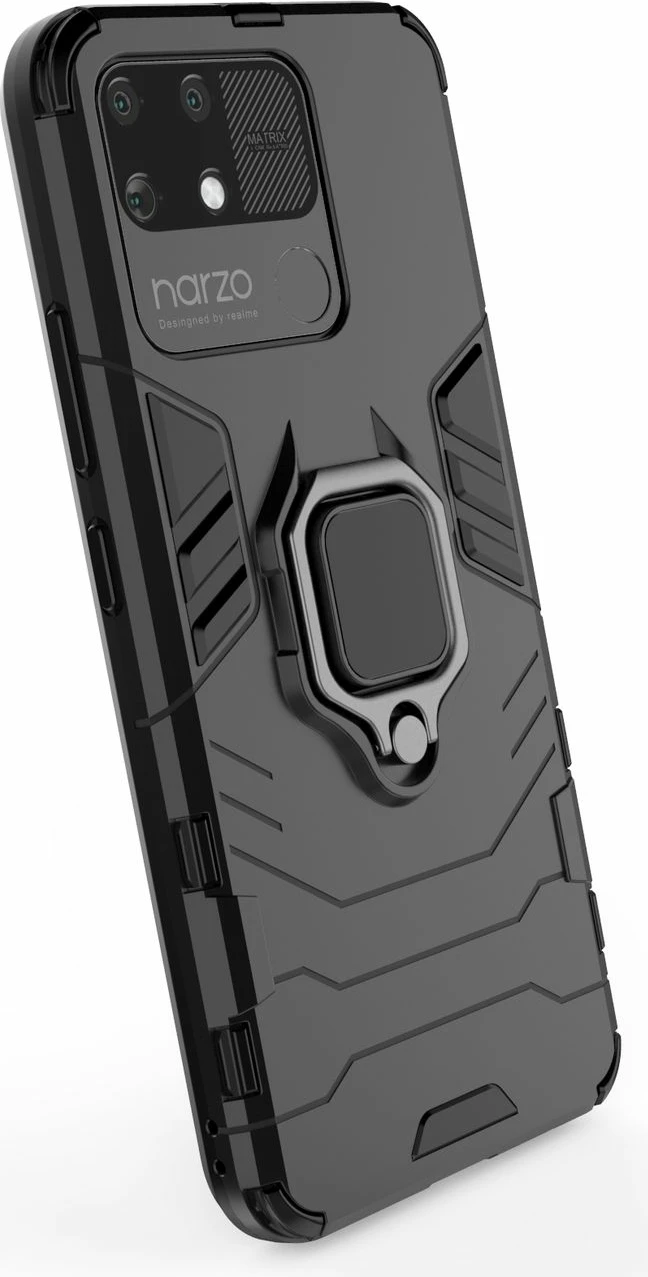 Mbështjellës Hurtel Ring Armor për Realme Narzo 50A, me dorezë magnetike, i zi