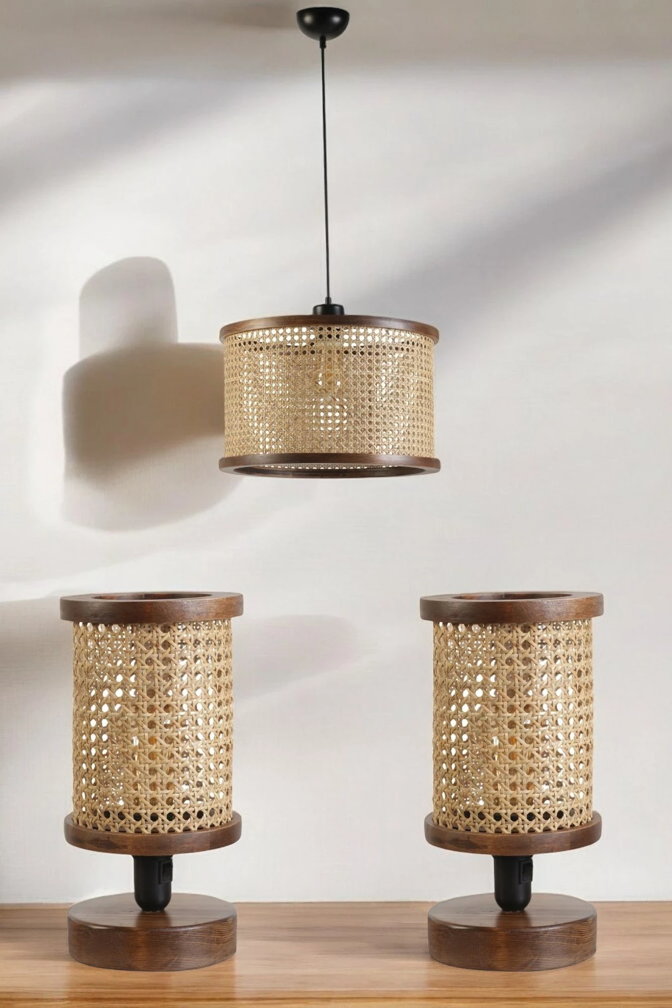 Set llambë tavani & llambë tavoline Opviq, 8871-3, ngjyrë bezhë dhe arre