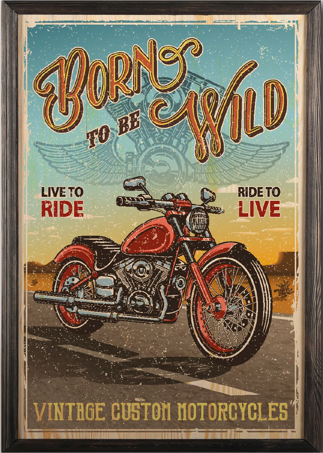 Pikturë dekorative me kornizë druri, Born To Be Wild XL, shumëngjyrëshe, Wallity, 50x70cm