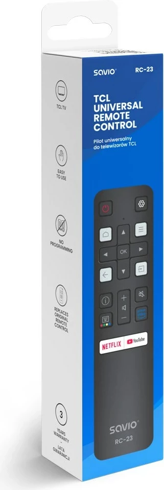 Telekomandë universale SAVIO RC-23 për TCL, e zezë