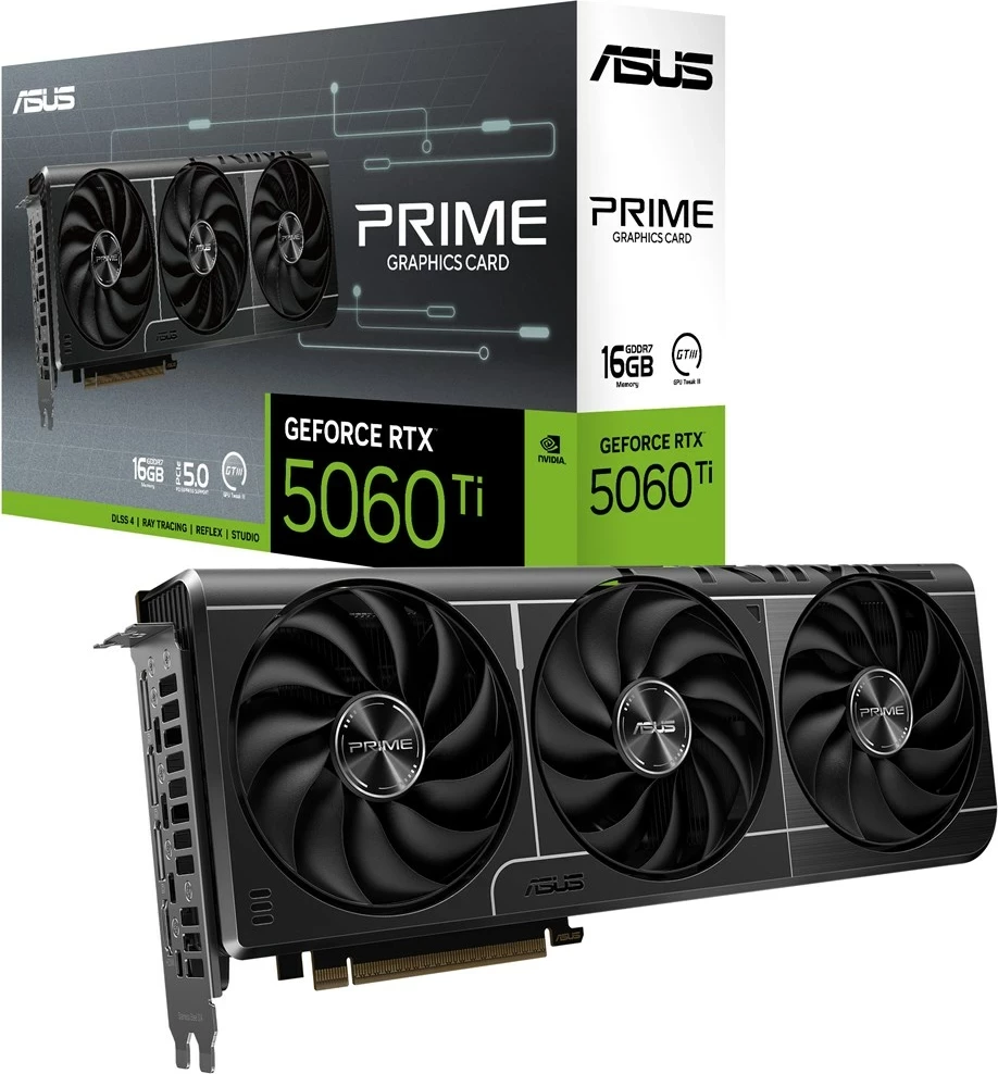 Kartë grafike ASUS Prime RTX5060TI-16G, NVIDIA GeForce RTX 5060 Ti, 16 GB GDDR7, Multikolor