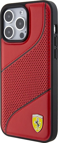 Mbështjellës Ferrari Perforated Waves Metal Logo për iPhone 15 Pro, e kuqe