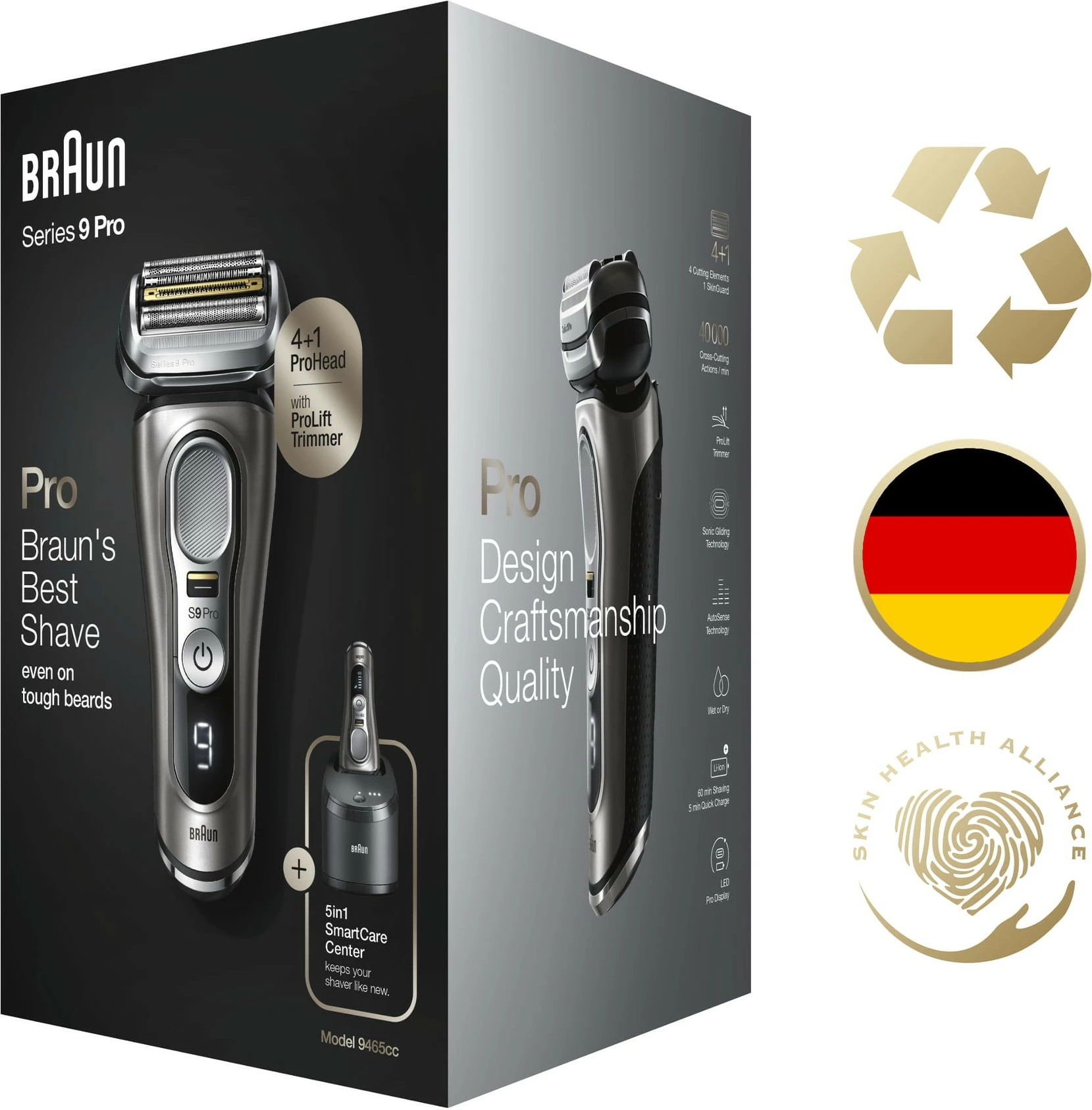 Makinë rroje Braun Series 9 Pro 9465CC, 0.05 mm, Bateri, E zezë, Argjendtë
