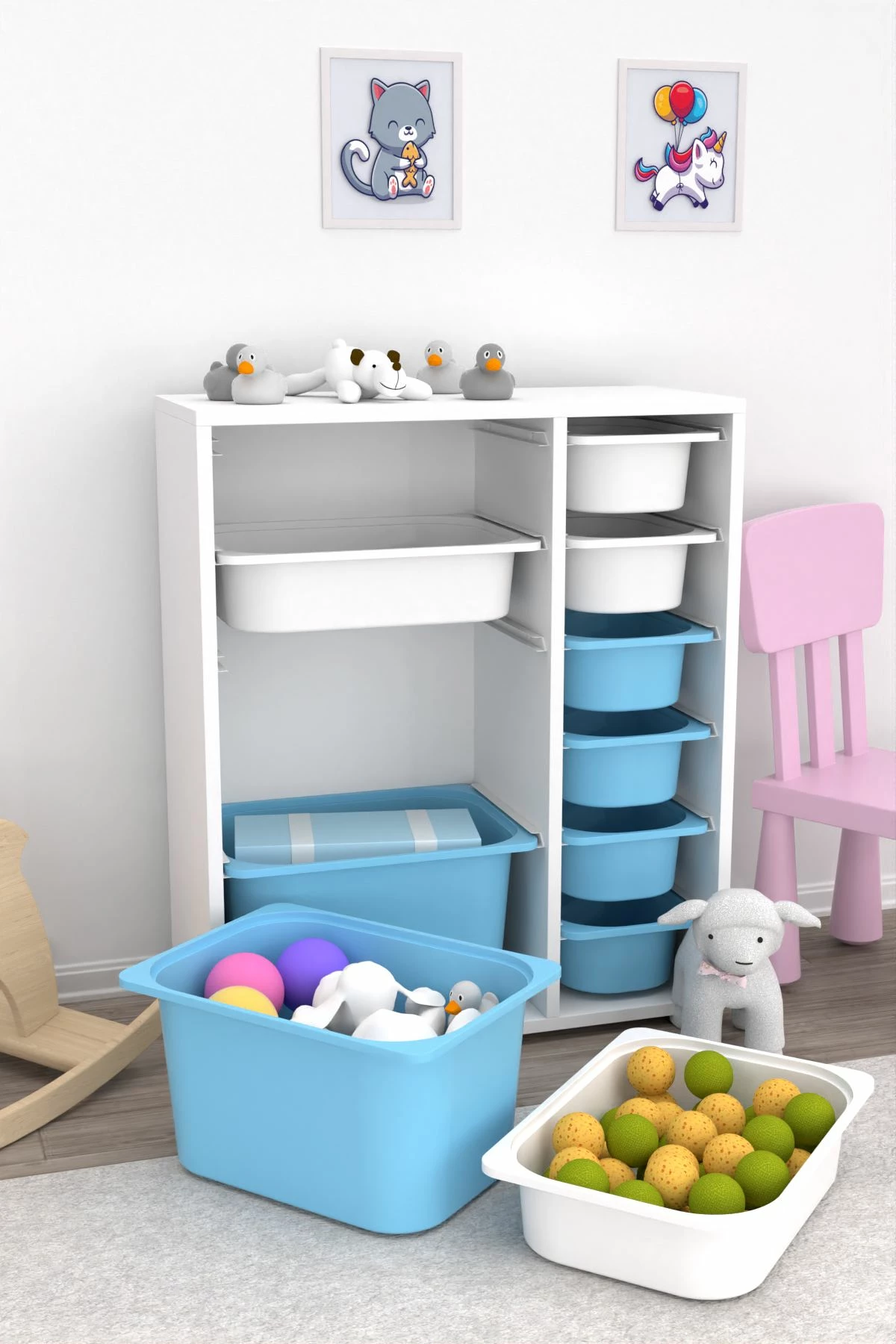 Dollap multifunksional Hanah Home, Zen 2D2K6U, i bardhë dhe kaltër