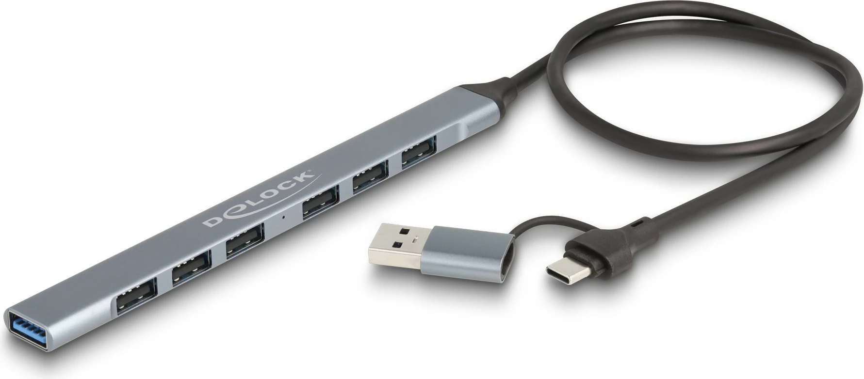 USB hub DeLOCK 7 porta, Type-C/Type-A, 5Gbps, metalik, gri