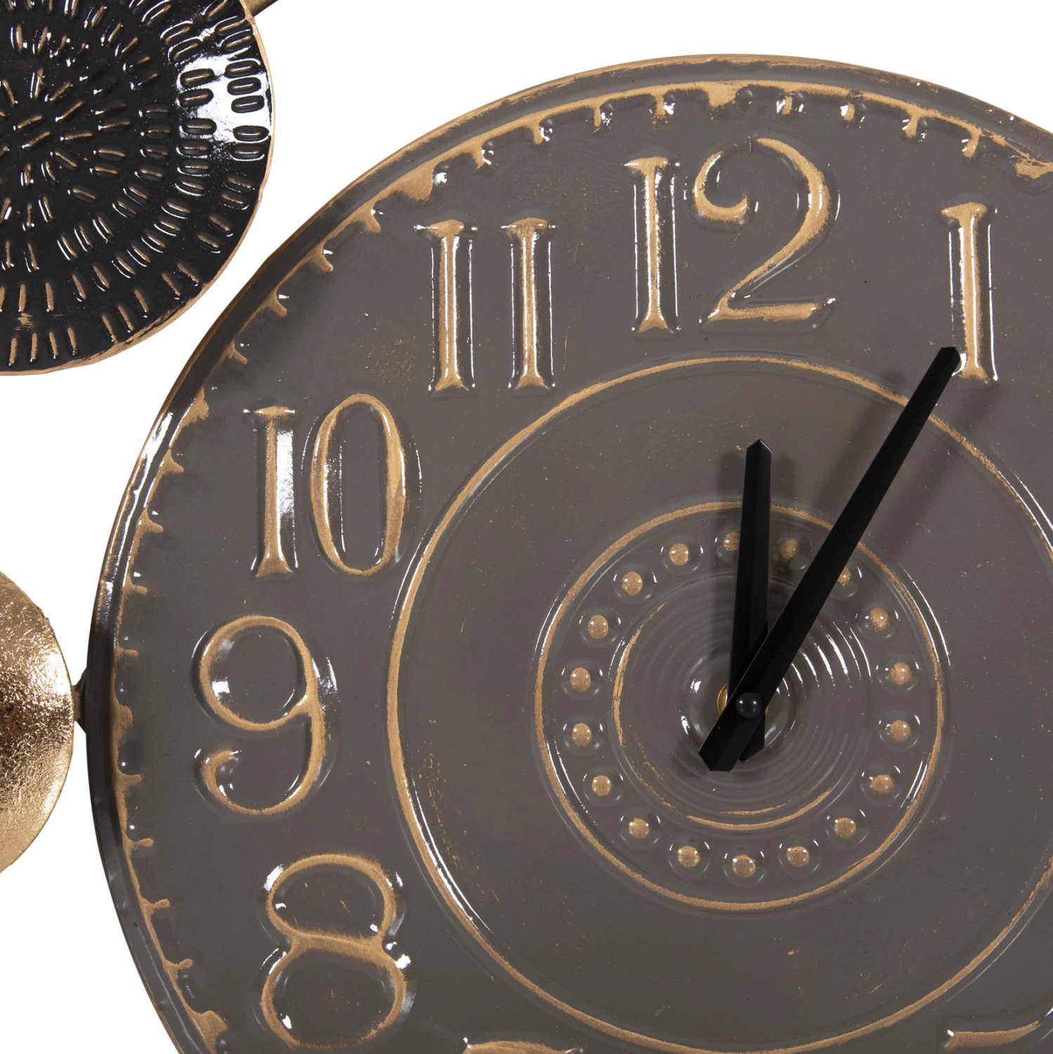 Orë muri metalike, ngjyrë gri, me tregues të zinj dhe numra të artë, FH4198, 117x49H cm