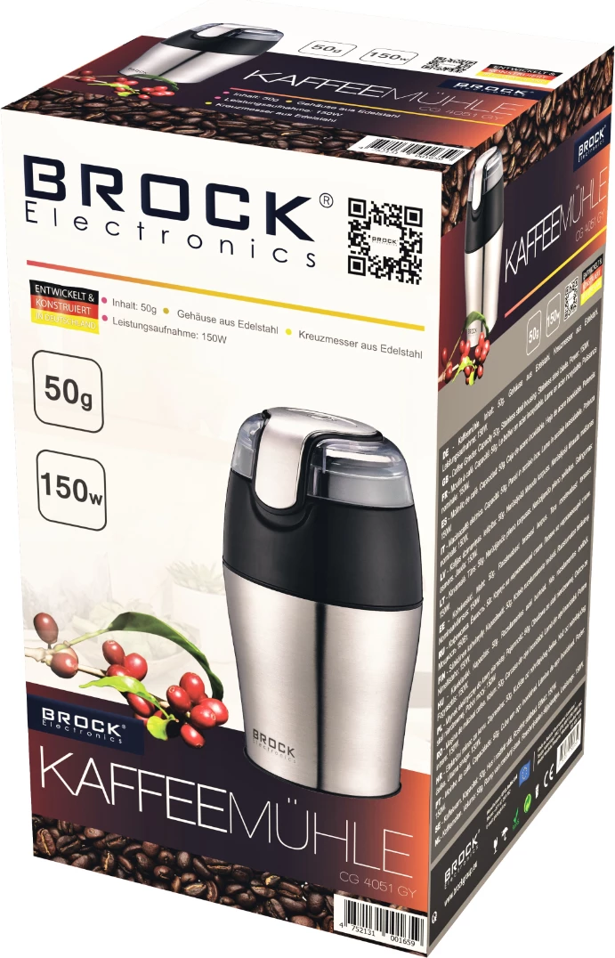 Mulli kafeje Brock CG 4051 GY, 150 W, 50 g, inox/gri