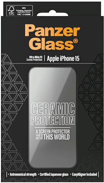 Mbrojtës ekrani qeramik PanzerGlass për iPhone 15 me pozicionues