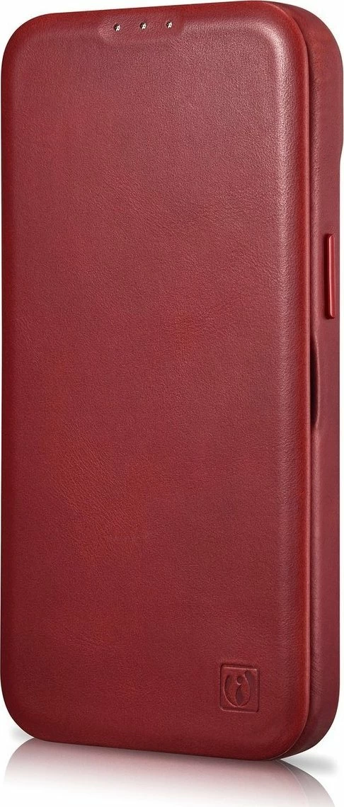 Mbështjellës iCarer CE Oil Wax Premium Leather Folio AKI14220707-RD për iPhone 14 Plus, lëkurë natyrale, me flapa magnetike, MagSafe, kuqe