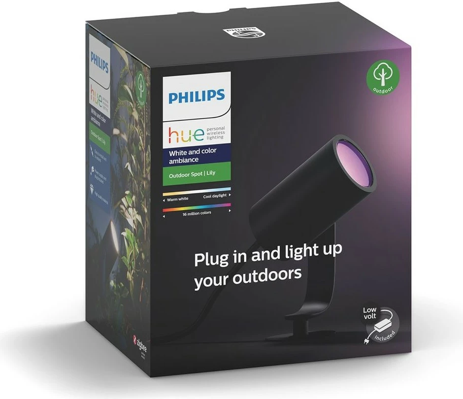 Dritë spot Philips Hue Lily Outdoor, Smart, LED, Alumini, E zezë