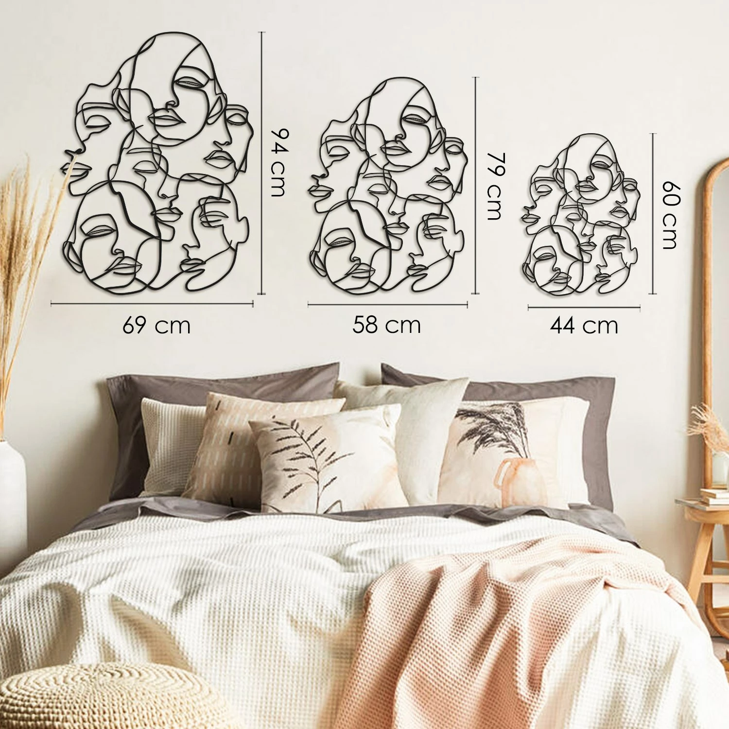 Aksesor dekorativ metalik për mur, Wallity, Faces Line Art- APT743 M