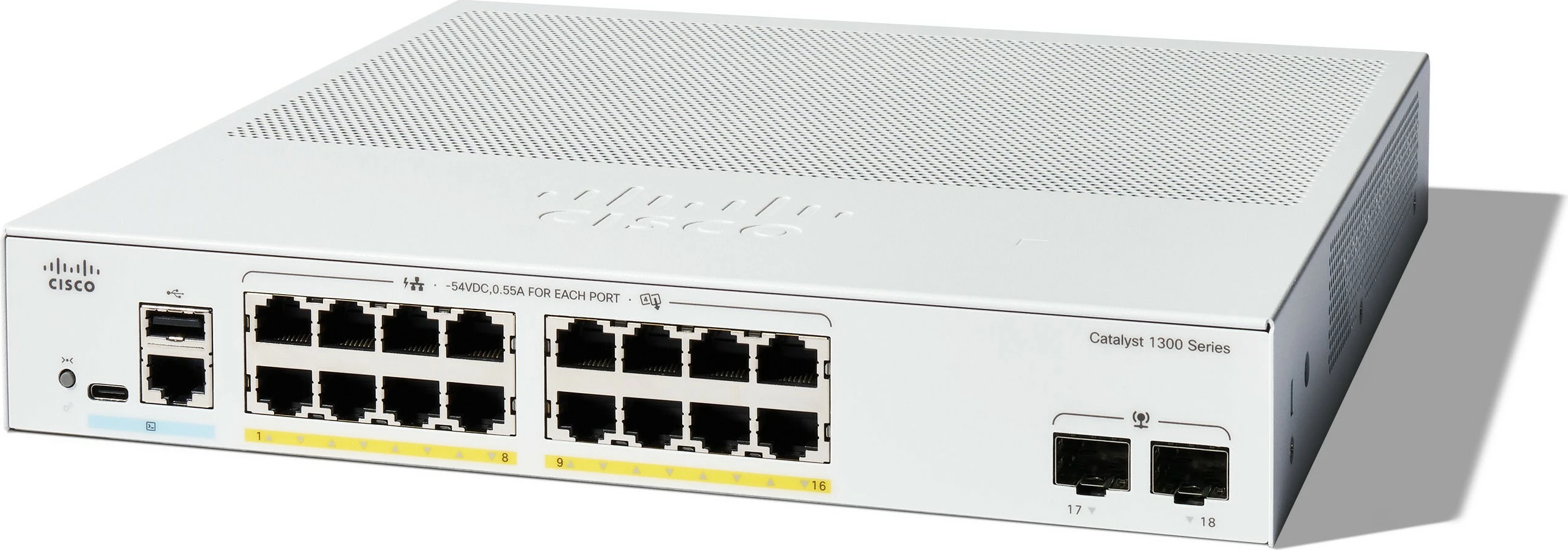Switch Cisco Catalyst C1300-16P-2G, 16 porte GE, PoE, 2x1GE SFP