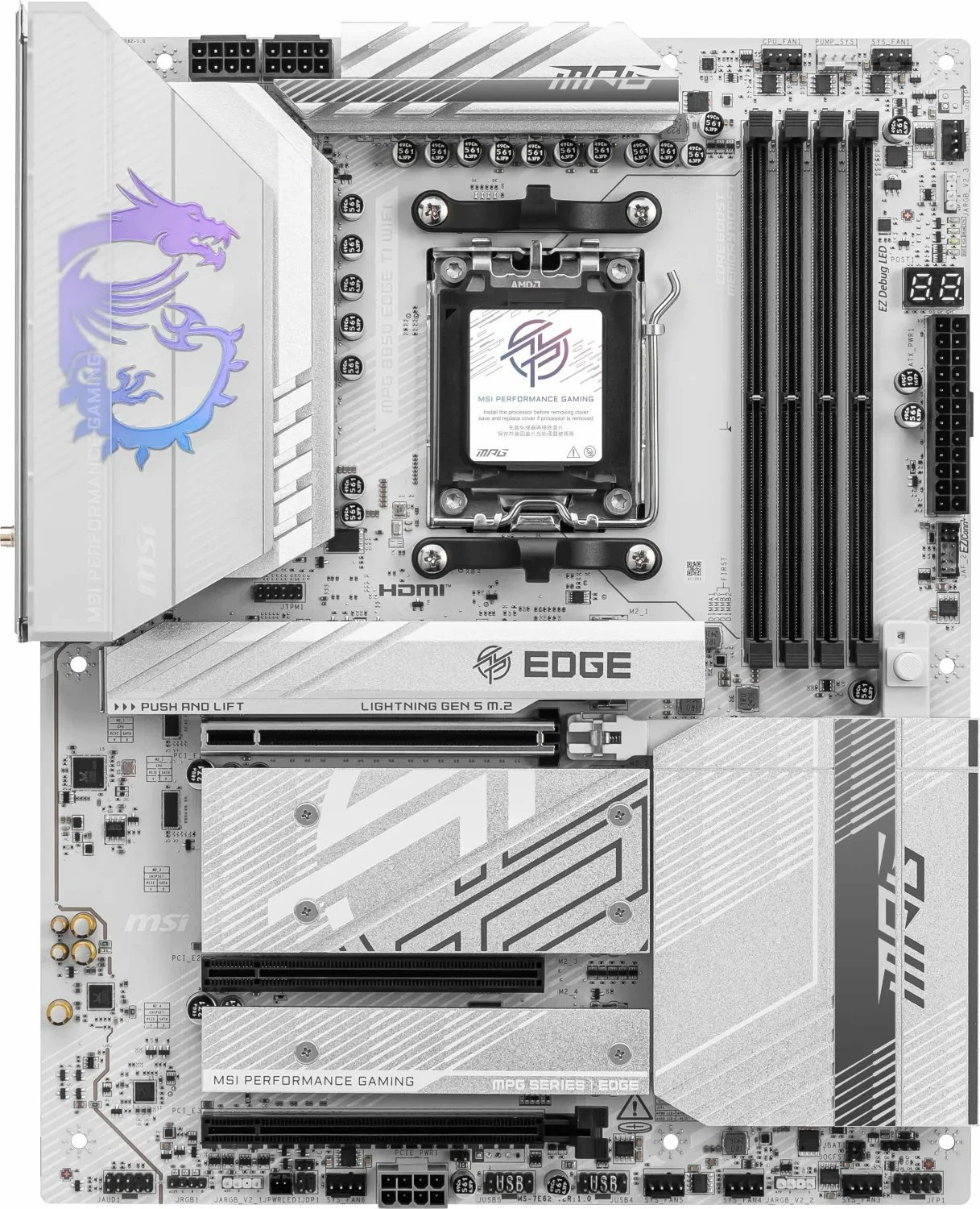 Pllakë amë MSI MPG B850 EDGE TI WIFI ATX, DDR5, Wi‑Fi 7, PCIe 5.0, bardhë-argjend