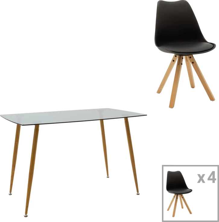 Set tavoline me karrige Chloe-Caron, 5 pjesë, ngjyrë gri e errët/zezë, 120x70x75cm