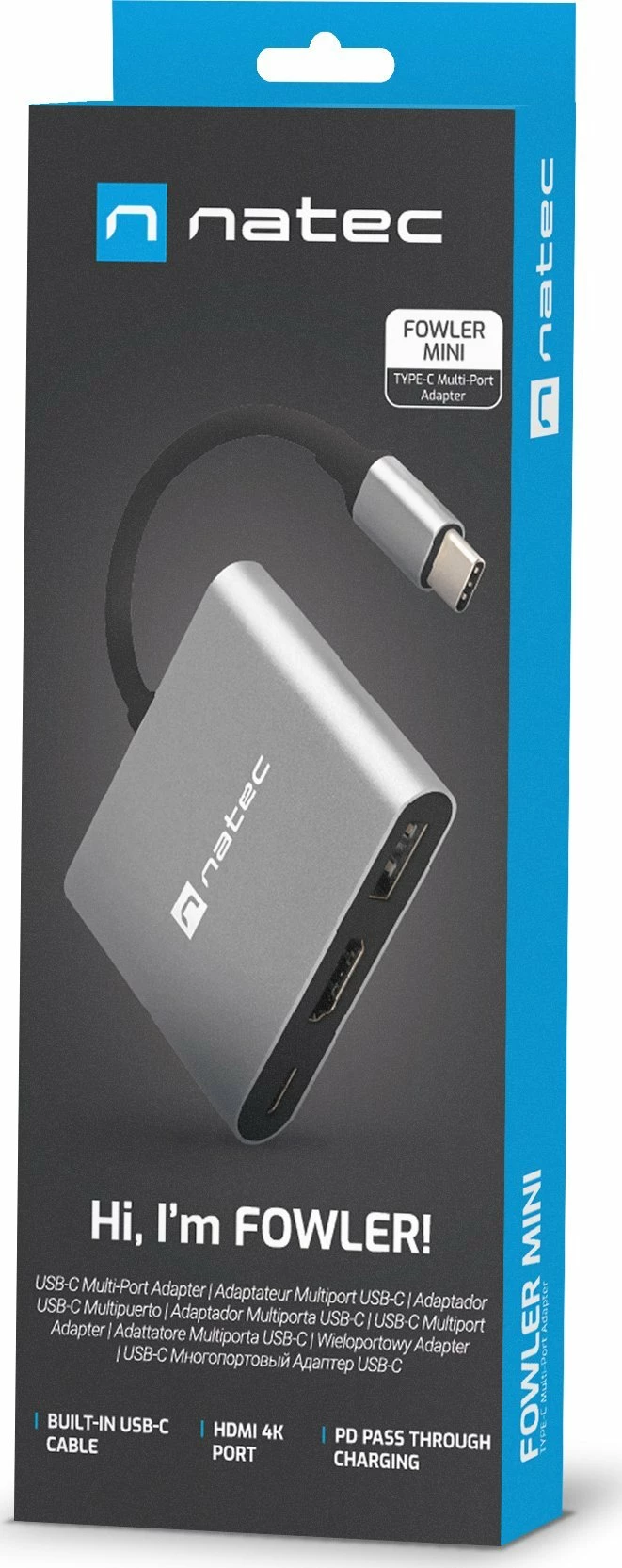 Adapter multiport USB-C Natec Fowler Mini NMP-1607, HDMI 4K, USB 3.0, USB-C PD, gri