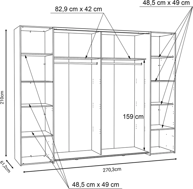 Dollap me 4 dyer Verzo, ngjyrë lisi-antracit, 270.5x61.5x210.5cm