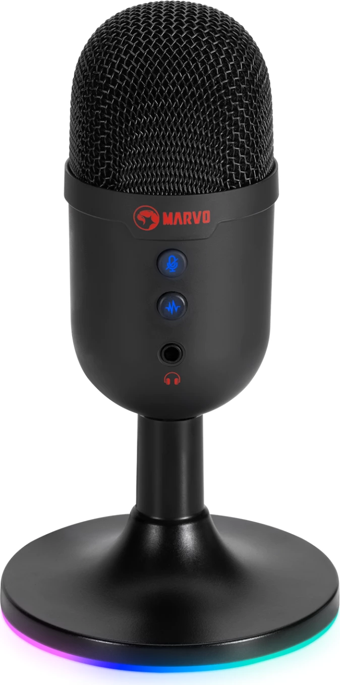 Mikrofon desktop Marvo MIC-06 USB omnidireksional me RGB, i zi