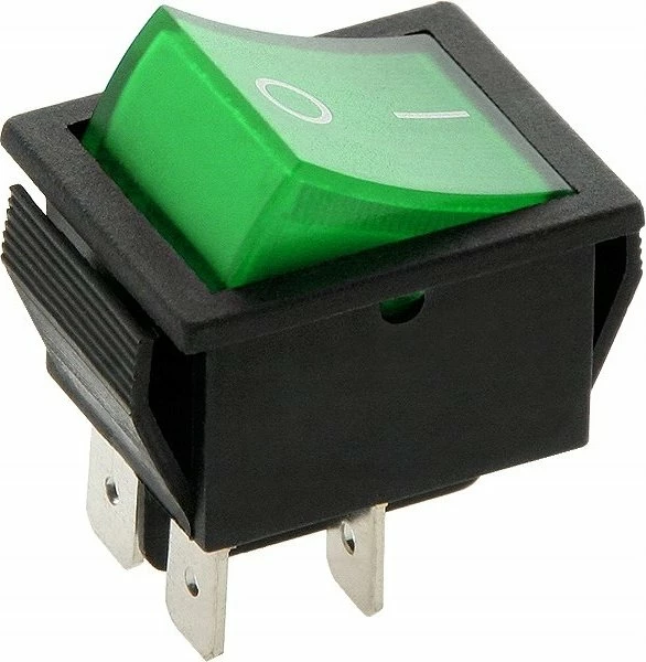 Ndërprerës rocker i ndriçuar NoName MK621, 12V, 15A/250V, buton i gjerë, i gjelbër