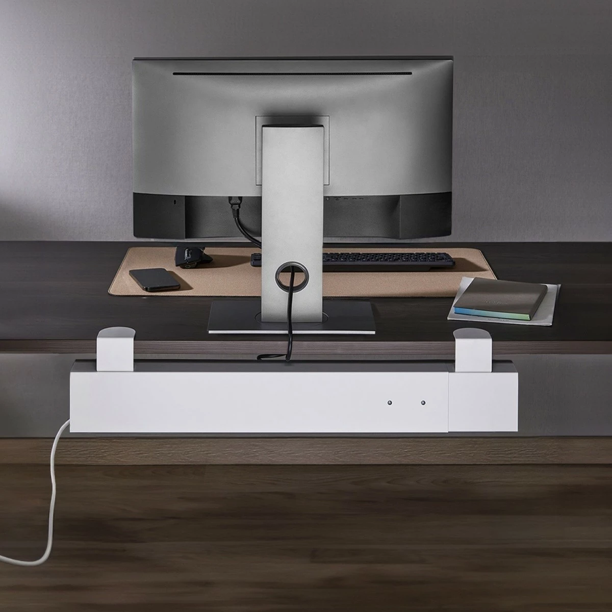 Organizues kabllosh për tavolinë Maclean MC-333, i bardhë, rregullim gjatësi 800/1000/1200 mm, kapacitet 5kg