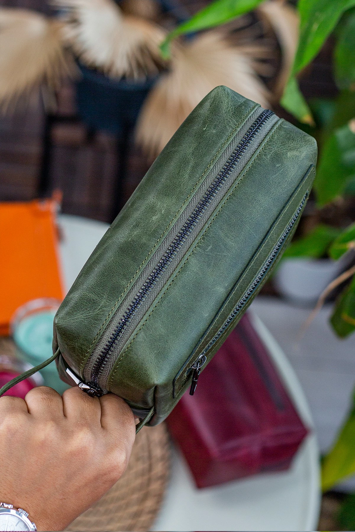 Çantë dore lëkure, ngjyrë e gjelbër, Zoozie Bags Boston Crazy