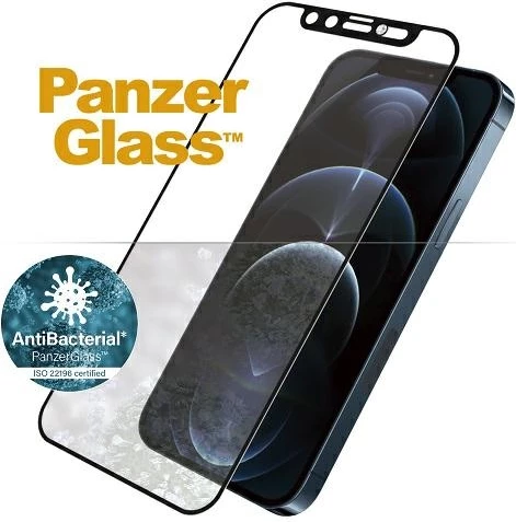 Xham mbrojtës PanzerGlass për iPhone 12 Pro Max, Edge-to-Edge, antibakterial, me CamSlider Swarovski, kornizë e zezë