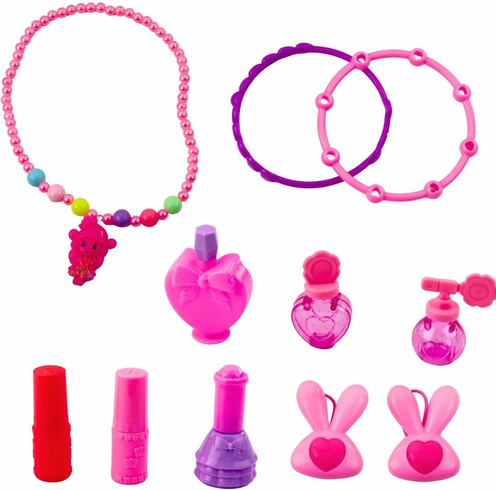Set bukurie LeanToys Unicorn Sweet Time Vanity Case 2in1, valixhe me rrota + toaletë, 25 x 21 x 11.5 cm, rozë