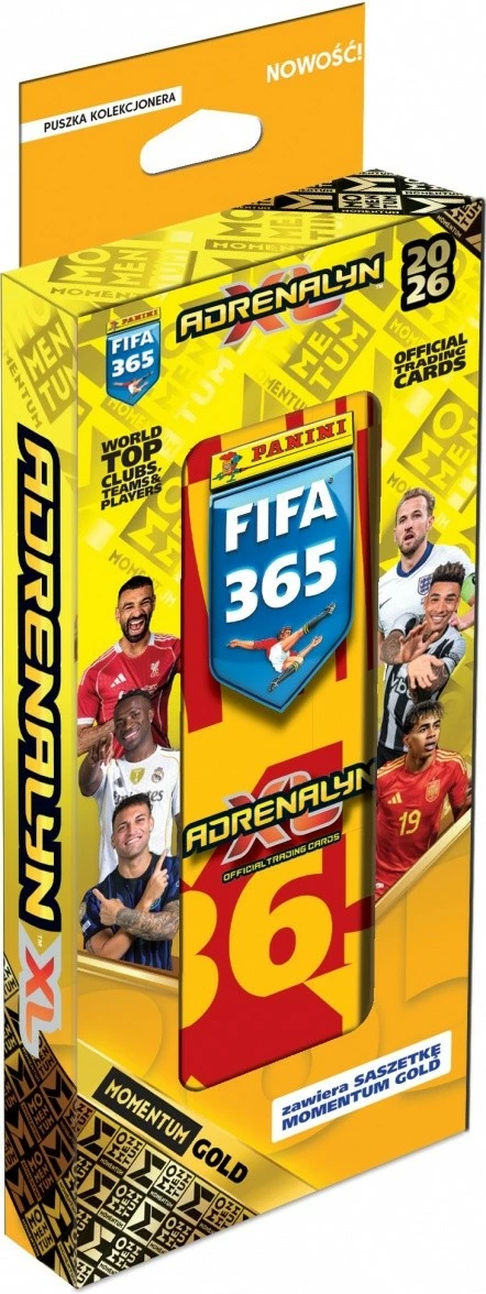 Kuti koleksionuese karta futbolli, Panini FIFA 365 Adrenalyn XL 2026, Collector's Box Cards 2 048-02925, 9 karta (6 standard, 1 Limited Edition, 2 Momentum Gold)