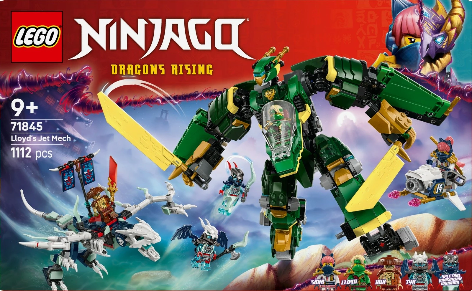 Set LEGO Ninjago Fire Jet Lloyd Mech 71845, 1112 pjesë, për fëmijë 9+