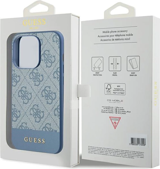 Mbështjellës Guess 4G Stripe për iPhone 15 Pro, Blu