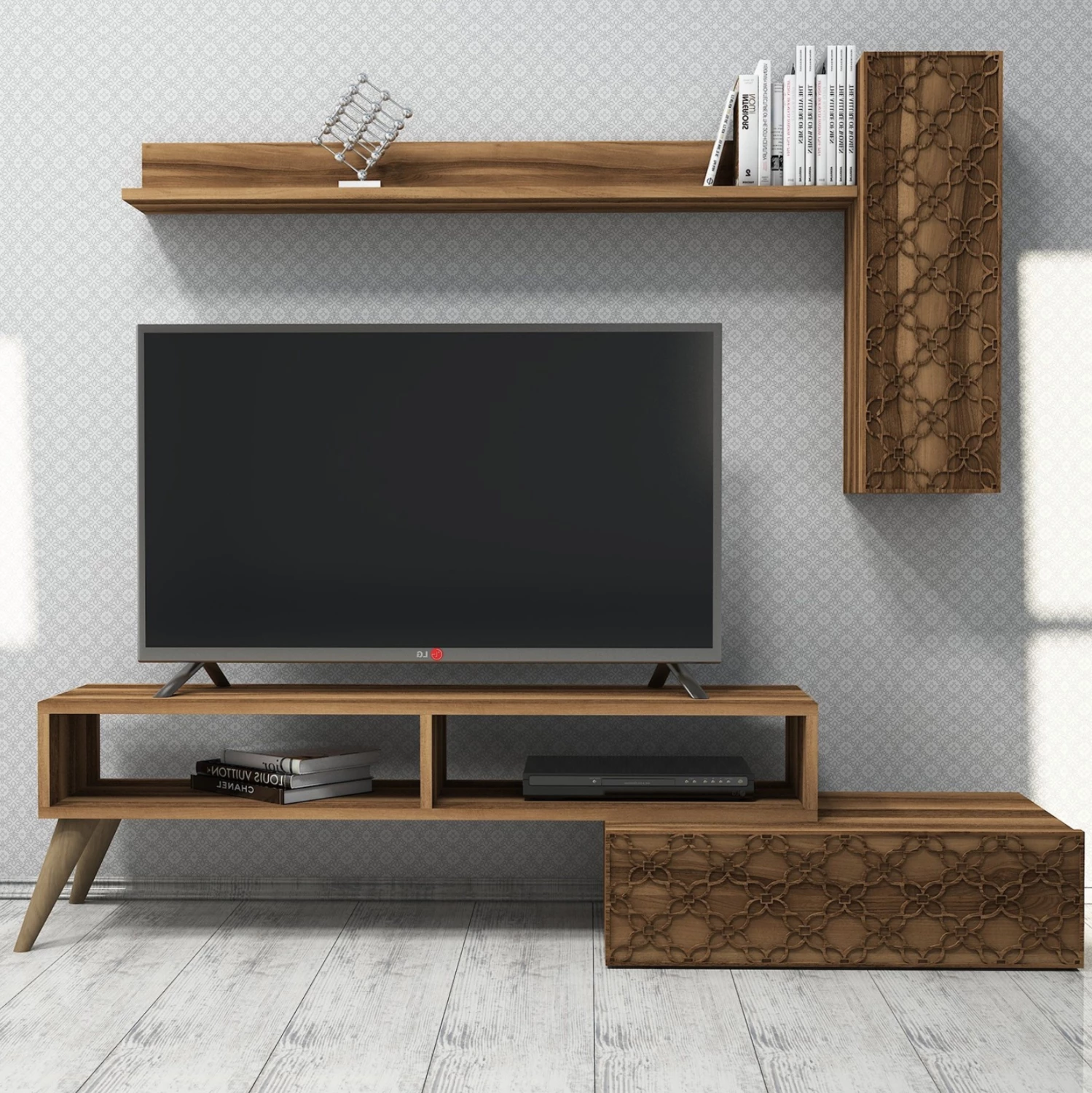 Set mobiljesh për TV, ngjyrë arre, FH9518.03, 150x37.2x37.8 cm