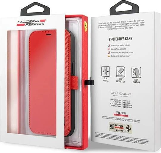 Mbështjellës Ferrari On Track Carbon Stripe për iPhone 13 mini, i kuq, me kapak
