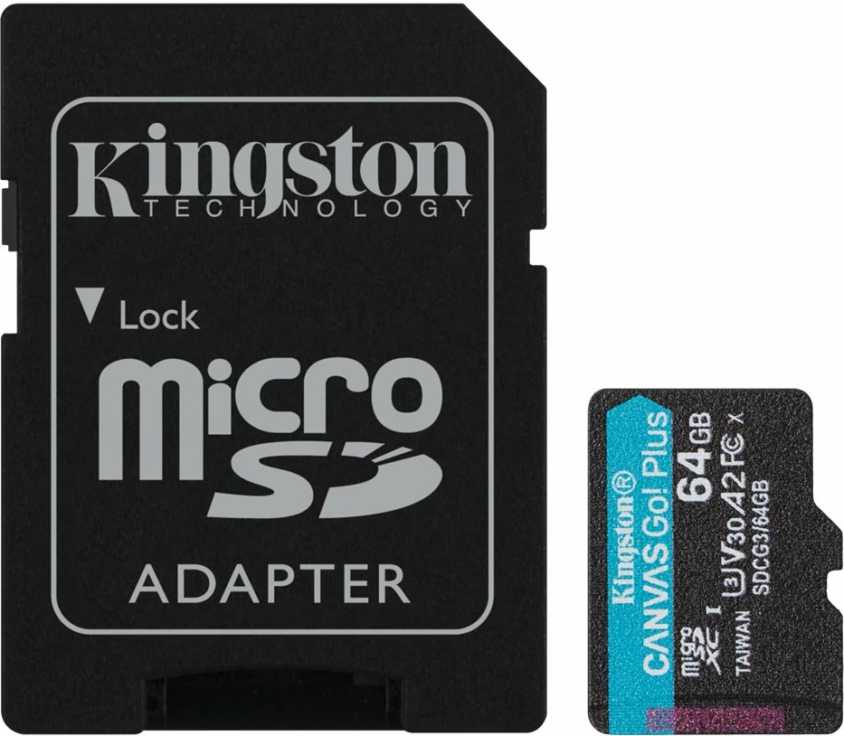 Kartë memorie Kingston Canvas Go Plus microSDXC 64GB me adapter