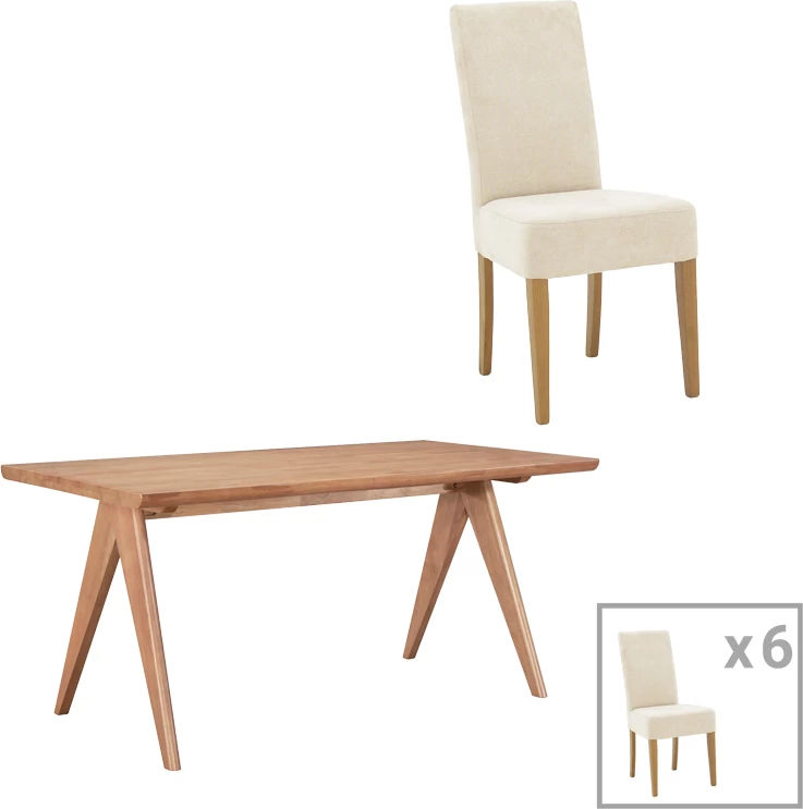 Tavolinë me karrige Ditta-Winslow, druri gome, ngjyrë arre të çelur, 180x85x75cm