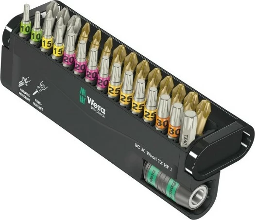 Set bitash Wera 29 copë, 1/4", PH, PZ, Torx Plus, me mbajtës dhe kuti, zi/metalik