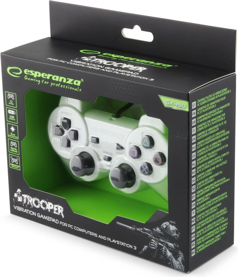 Gamepad Esperanza EGG107W me kabllo, për PC/PS3, Bardhë/Zi