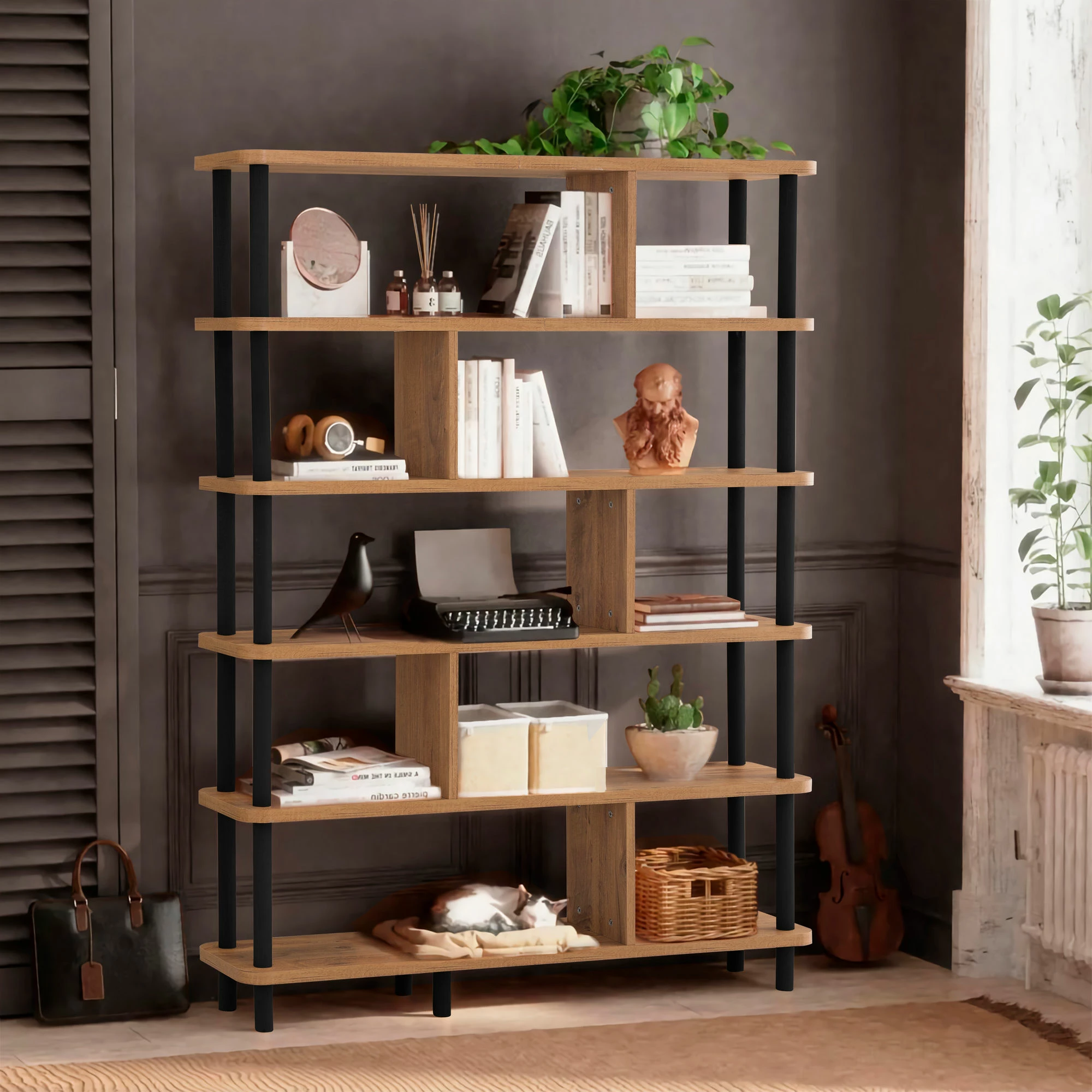 Raft librash Hanah Home, ngjyrë e zezë dhe pishë Atlantike